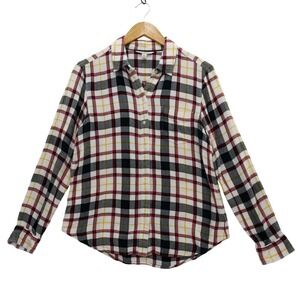 L.L.Bean Signature Plaid Flannel Shirt Sz M Red Black White Yellow Rayon